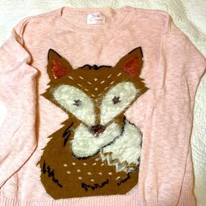 fuzzy fox pink sweater